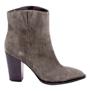 Vince | Women’s Gray Suede Erving Ankle Boots pull on style black wood heels, 10